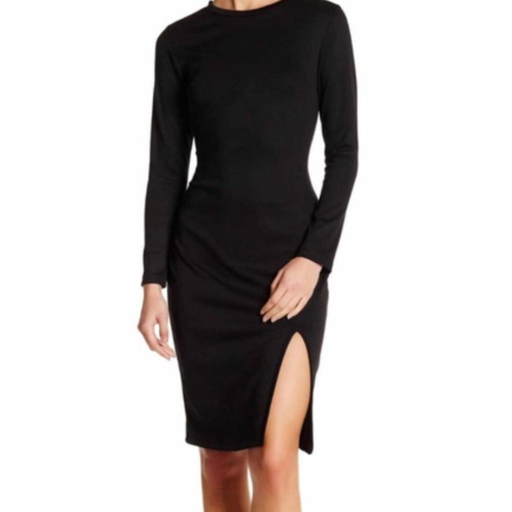 Vanity Room Black Ponte Slit Long Sleeve Bodycon Dress Size XS